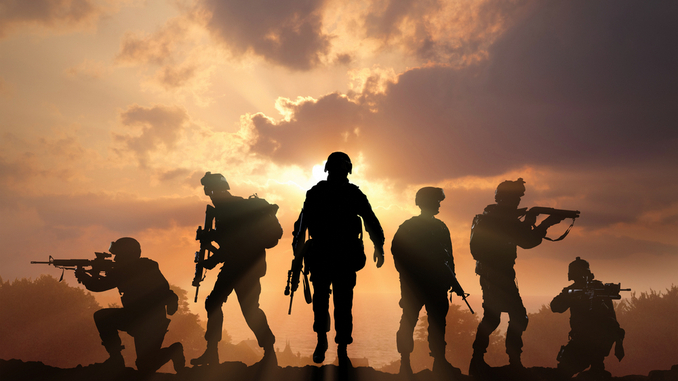 military men at sunset