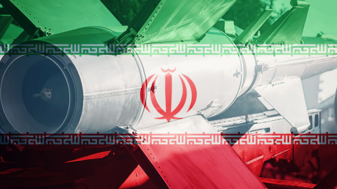 Iran flag with ICBM missile